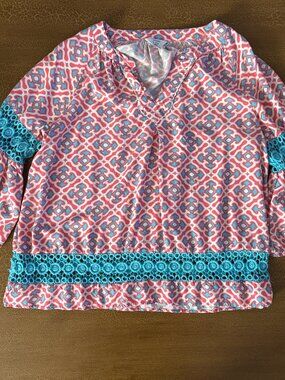 Crown & Ivy Pink & Blue Lace Shirt - Size Petite Large